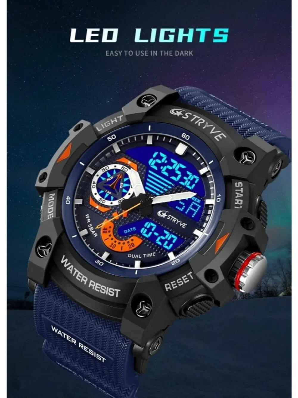 Mens Bright And Purple Analog Quartz S-Shock Waterproof Sports LED Digital Watch